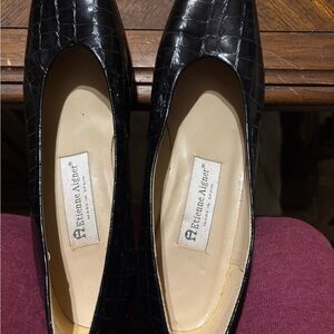 Etienne Aigner Black Croc-Embossed Flats